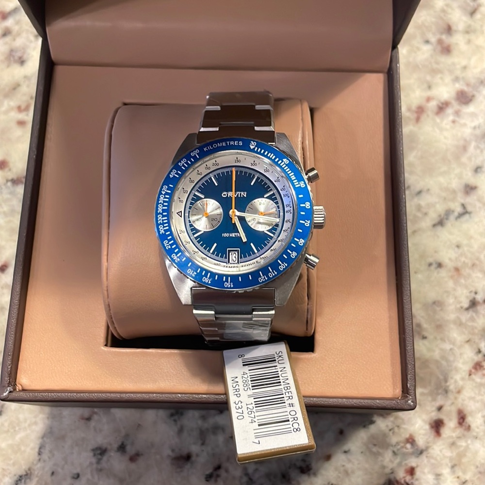 Or in blue face steel watch SKU #orc8